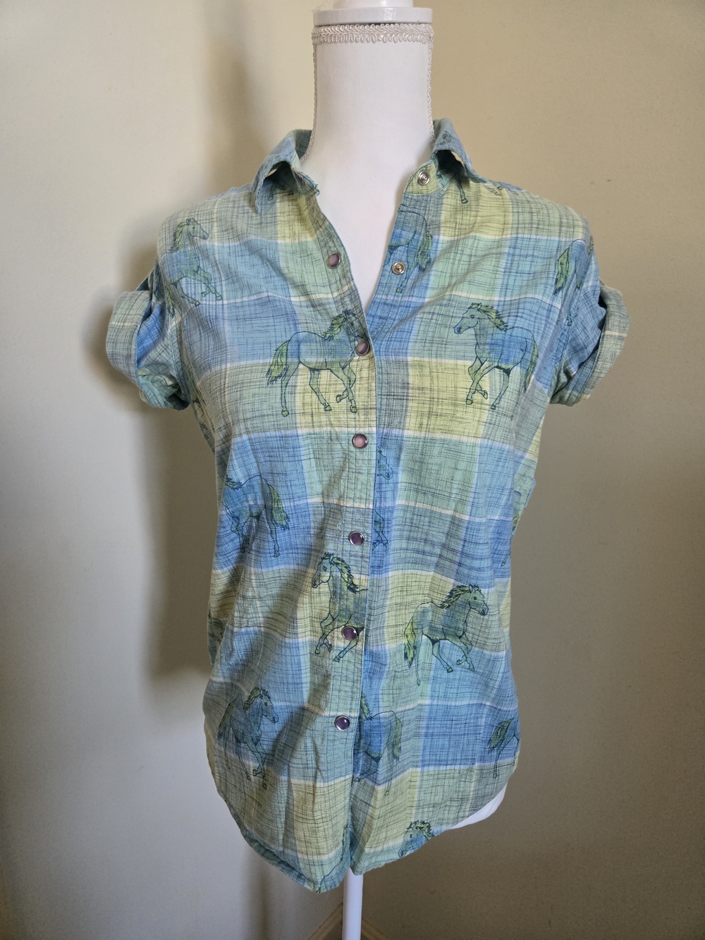 Women's Plaid Horse Print Shirt